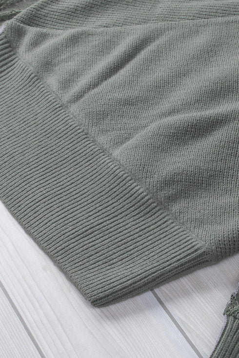 Sexy V Neck Surplice Hollow-Out Sweater With Lace Sleeves